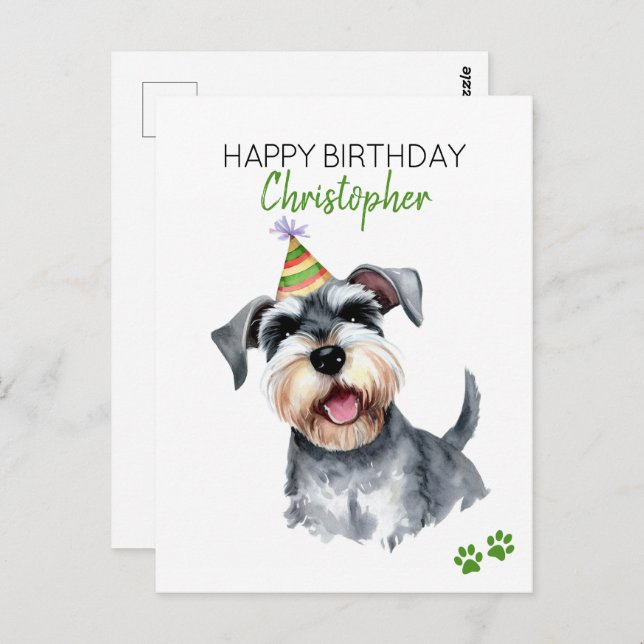 Cartão Postal Schnauzer Personalizado Feliz Aniversário  (Frente/Verso)