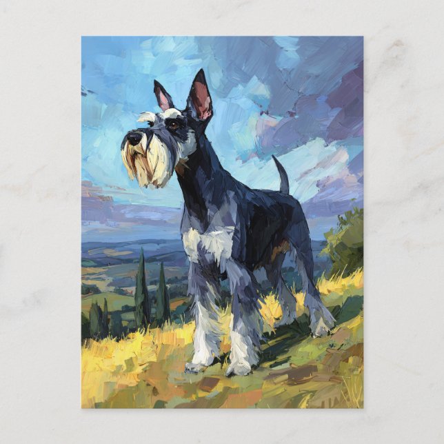 Cartão Postal Schnauzer Sunlit Countryside Landscape Art (Frente)