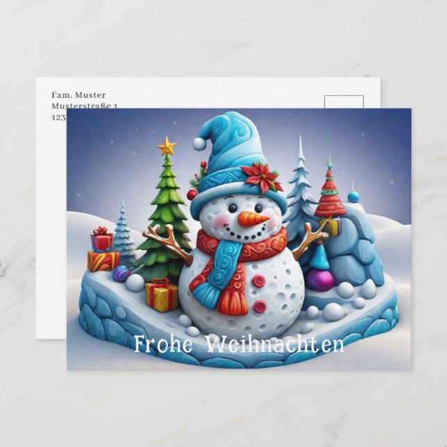 Cartão Postal Schneemann in Winterlandschaft -  (Frente/Verso)