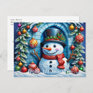 Cartão Postal Schneemann mit Weihnachtsdeko -