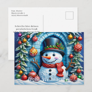 Cartão Postal Schneemann mit Weihnachtsdeko - 