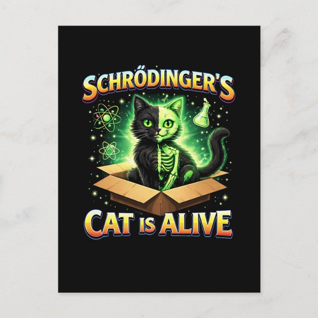 Cartão Postal Schrödinger’s Curious Cat (Frente)
