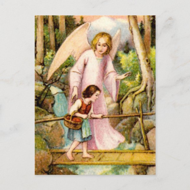 Cartão Postal Schutzengel und Mädchen (Frente)