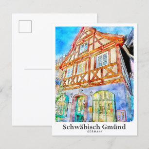 Cartão Postal Schwabisch Gmund Alemanha Viagem Watercolor
