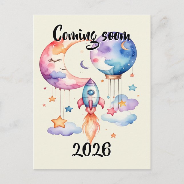 Cartão Postal Schwangerschaft verkünden Aquarell Heißluftballon  (Frente)