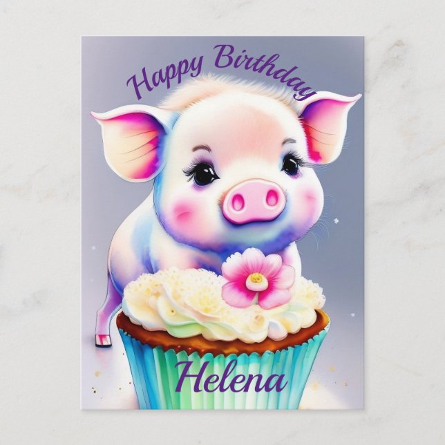 Cartão Postal Schwein mit cupcake Wasserfarbenbild (Frente)