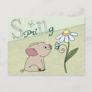 Cartão Postal Schweinchen im Frühling