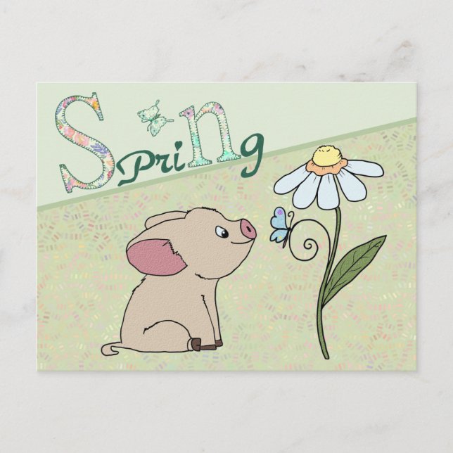 Cartão Postal Schweinchen im Frühling (Frente)