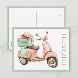 Cartão Postal Scooter Costeiro Rosa e Aqua Fofo