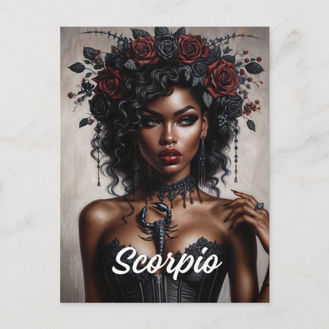Cartão Postal Scorpio Black Woman Scorpion Art Gótico (Frente)