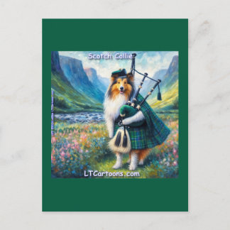Cartão Postal Scotch Collie Serenade – Bagpipes & Tartan Whimsy