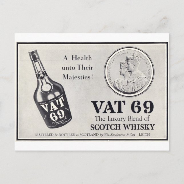 Cartão Postal Scotch wiskey do Vat 69 (Frente)