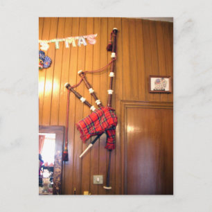 Cartão Postal Scotland Bagpipe Tartan Xadrez Instrumento Musical