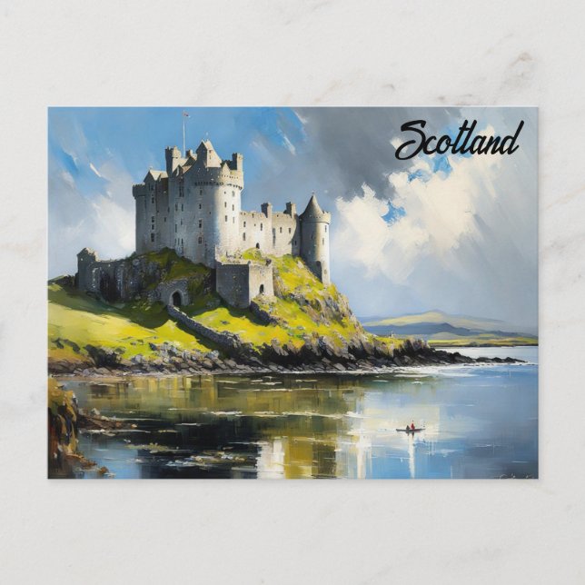 Cartão Postal Scotland Castle Watercolor Viagem (Frente)