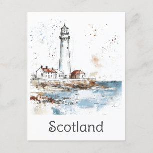 Cartão Postal Scotland Lighthouse Coast Watercolor Viagem