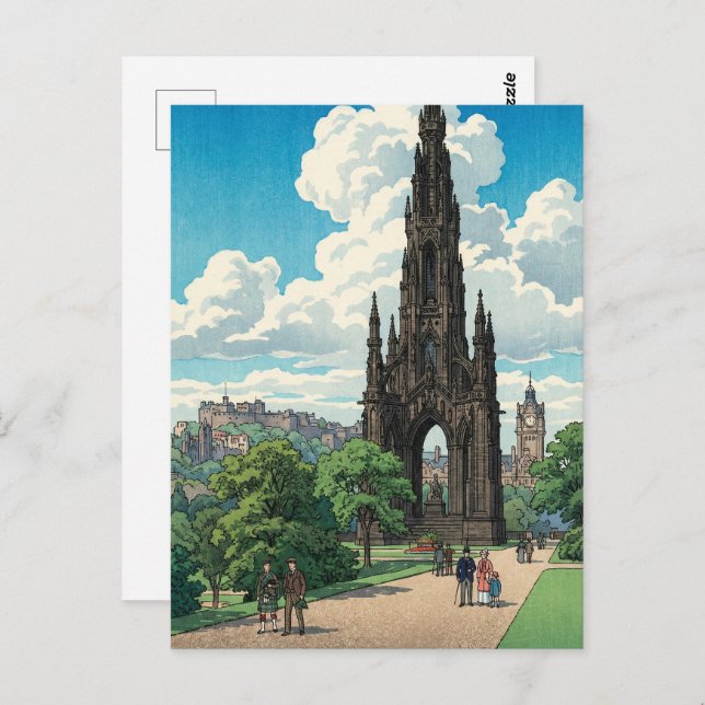 Cartão Postal Scott Monument of Edinburgh Japanese Woodblock Pri (Frente/Verso)