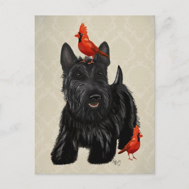 Cartão Postal Scottie Dog e Red Birds (Frente)