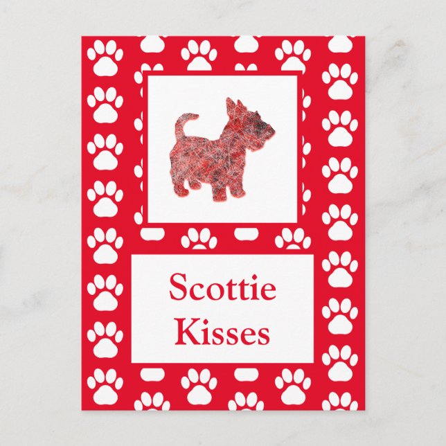 Cartão Postal Scottie Dog Kisses Silhout na Grelha Vermelha Cuta (Frente)