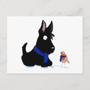Cartão Postal Scottie Dog & Robin
