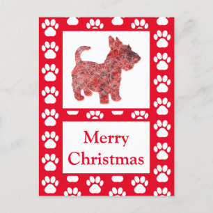Cartão Postal Scottie Dog Silhouette Red Merry
