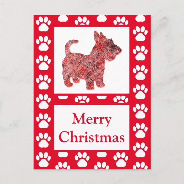 Cartão Postal Scottie Dog Silhouette Red Merry (Frente)