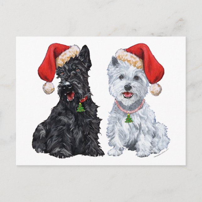 Cartão Postal Scottie e Westie Caroling (Frente)