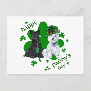 Cartão Postal Scottie & Westie Dia de São Patrício