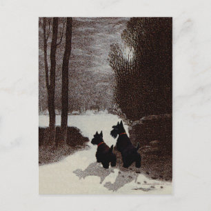 Cartão Postal Scotties em uma Noite de Inverno Surrealista