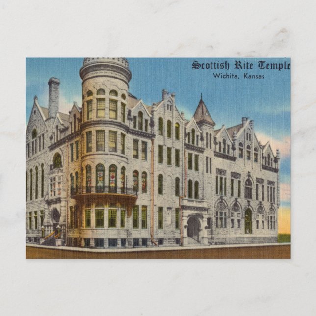 Cartão Postal Scottish Rite Temple, Castle Wichita, Kansas (Frente)