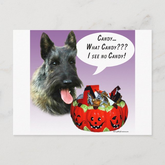 Cartão Postal ScottishTerrier Halloween Candy (Frente)