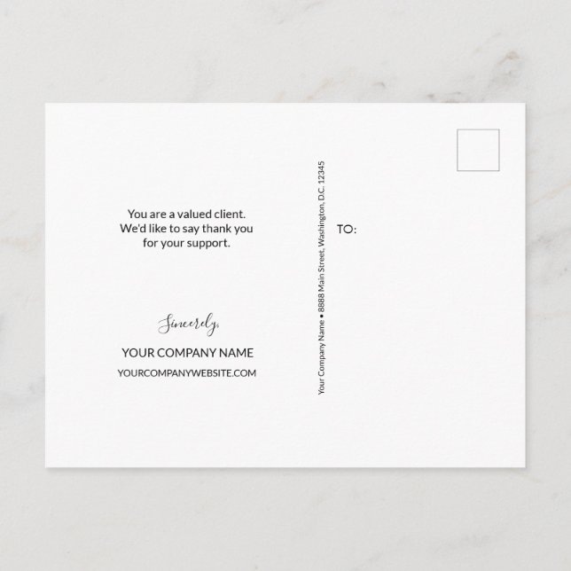 Cartão Postal Script branco e azul de nome de empresa simples (Verso)