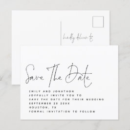 Cartão Postal Script Branco Preto Minimalista Salva A Data