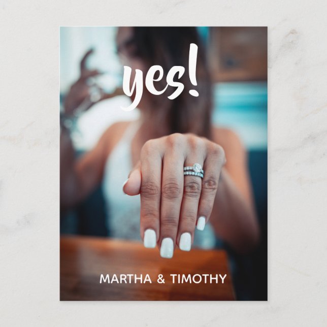 Cartão Postal Script Casual Sim! Anúncio do noivado (Frente)