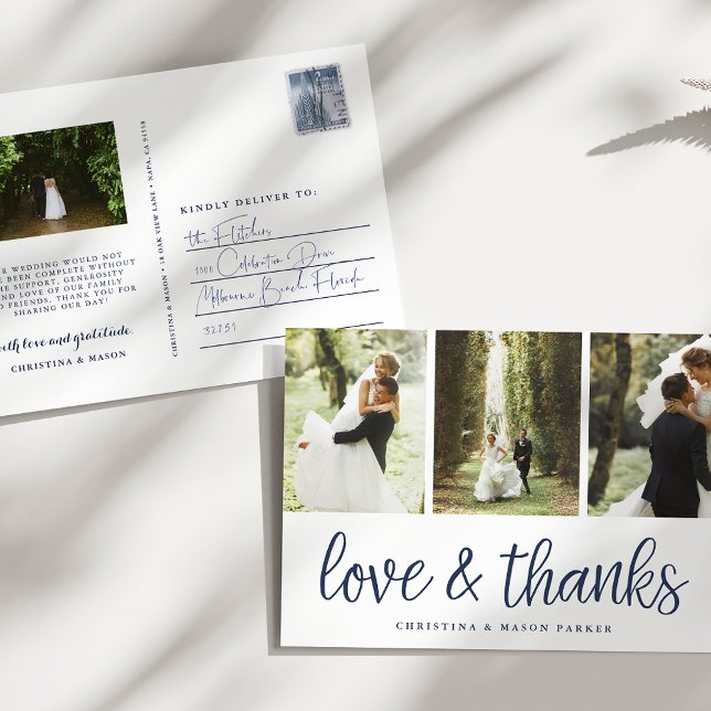 Cartão Postal Script Chic | Foto De Casamento Múltiplo Obrigado (Criador carregado)