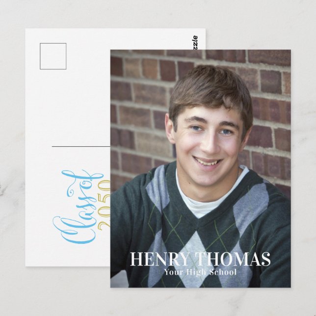 Cartão Postal Script Clássico Minimalista de Foto de Graduação D (Frente/Verso)