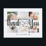 Cartão Postal Script com Heart Obrigado 6 fotos Universal<br><div class="desc">Roteiro com "Heart Obrigado" 6 fotos do Universal Postcard. Fotos personalizadas de 6 colagens da família Universal Saudações Cartões postais com uma colagem de fotos em na moda com 6 imagens personalizadas, sua mensagem de saudações em uma fonte elegante de script manuscrito, seu nome, data, ano, mensagem no verso em...</div>