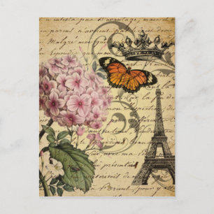 Cartão Postal script da coroa hydrangea bird french botanch