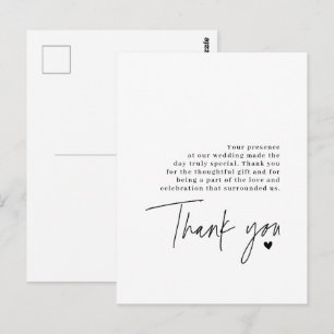 Cartão Postal Script de Agradecimento Casamento Mensagem de Grat