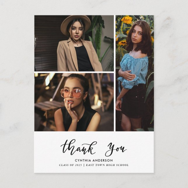 Cartão Postal Script de Agradecimento de Formatura Três Foto de  (Frente)