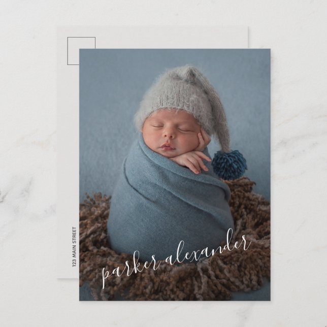 Cartão Postal Script de agradecimento de foto de bebê Anúncio de (Frente/Verso)