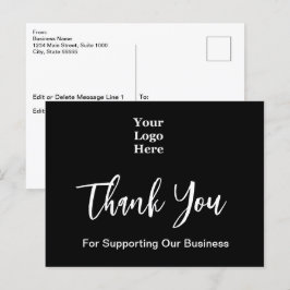 Cartão Postal Script de Agradecimento Logotipo Empresarial Preto