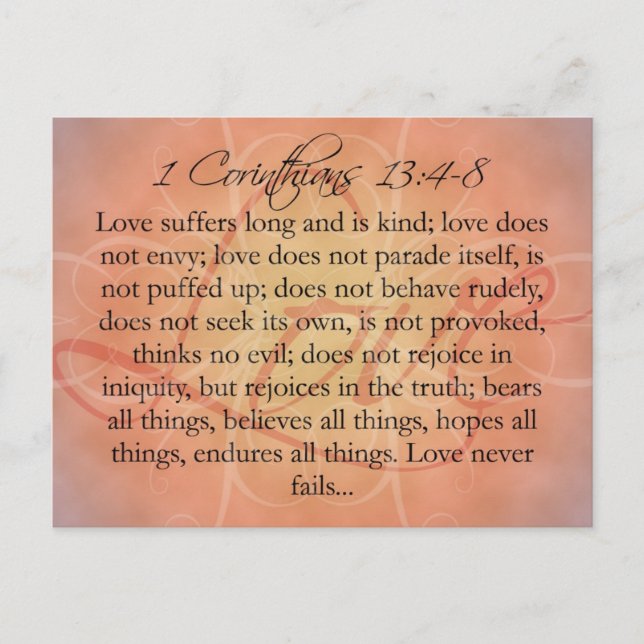 Cartão Postal Script de Amor de Escritura de bíblia em Orange Vi (Frente)