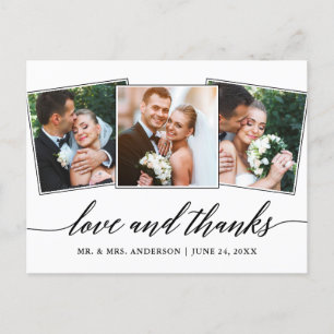 Cartão Postal Script de Caligrafia Moderna 3 Foto Amor e Agradec
