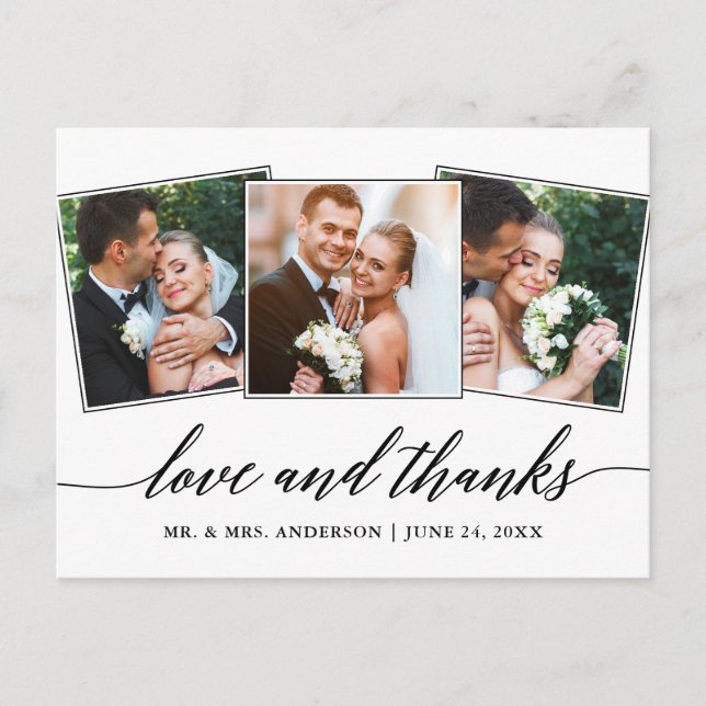 Cartão Postal Script de Caligrafia Moderna 3 Foto Amor e Agradec (Frente)