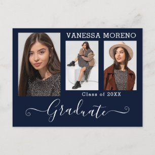 Cartão Postal Script de Caligrafia Moderna 3 Graduação Azul de F