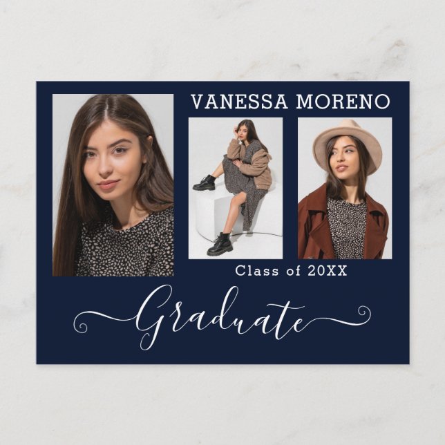 Cartão Postal Script de Caligrafia Moderna 3 Graduação Azul de F (Frente)