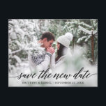 Cartão Postal Script De Caligrafia Moderna Salva A Nova Data<br><div class="desc">Script de Caligrafia Moderna Salva a Nova Data Casamento Adiou Novo Cartão-Postal de Casal de Anúncio de Data</div>