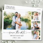 Cartão Postal Script de Caneta de Tinta 4 Fotografias Moderno Sa<br><div class="desc">Anunciamento de Noivado de Casamento Fotográfico 4,  Manuscrito Mínimo Moderno,  mas Elegante,  Salve o Cartão-Postal de Data</div>