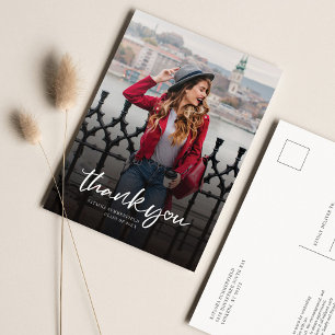 Cartão Postal Script de Foto de Formatura Obrigado