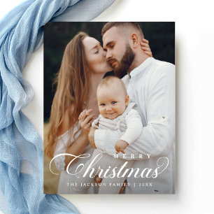 Cartão Postal Script de Foto Simples de Feliz Natal Elegante